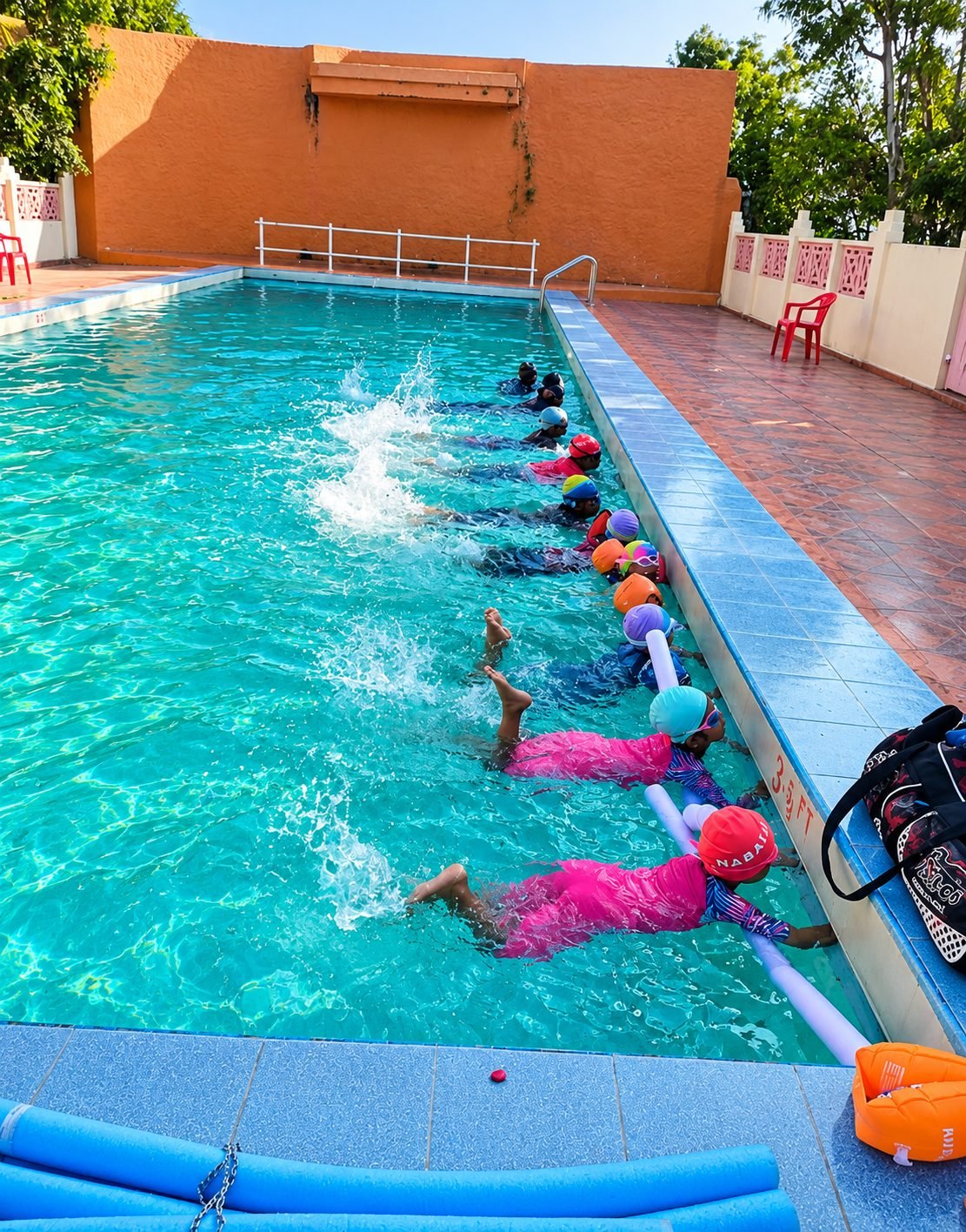 Children practising swimming