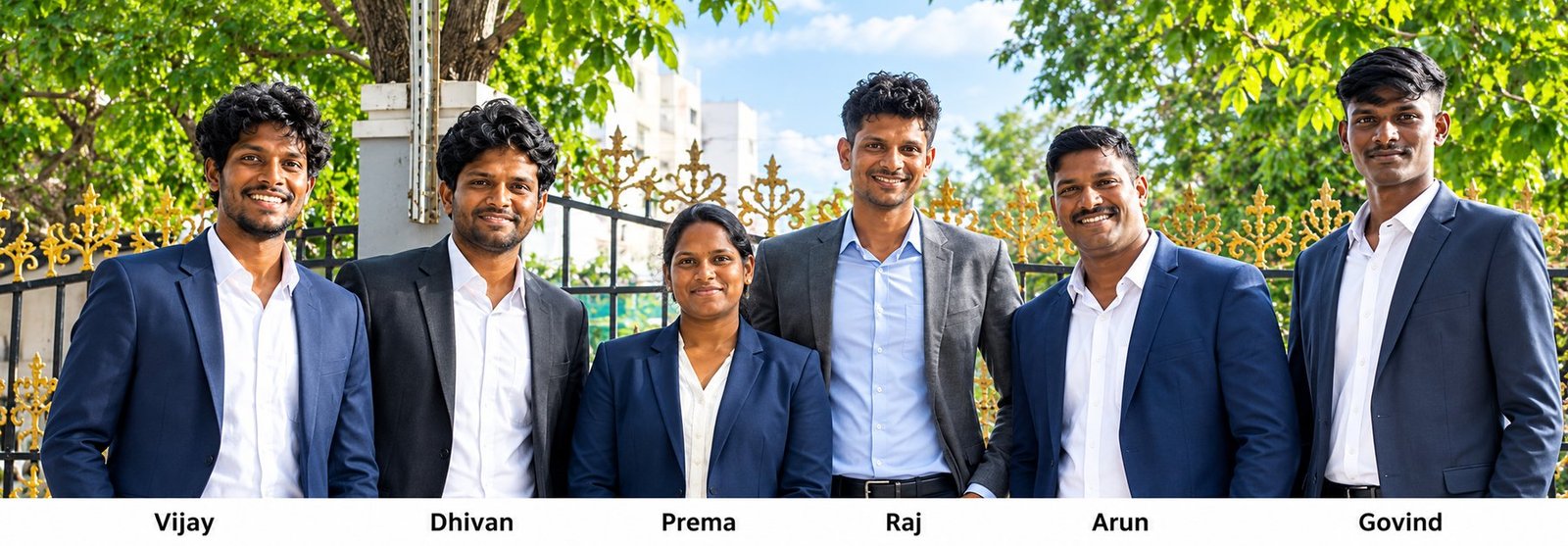 The Raj Swimming Classes coaching team: Vijay, Dhivan, Prema, Raj, Arun and Govind